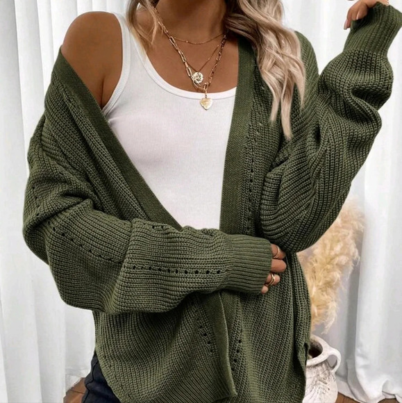 Sweaters - Drop Shoulder Open Front Cardigan